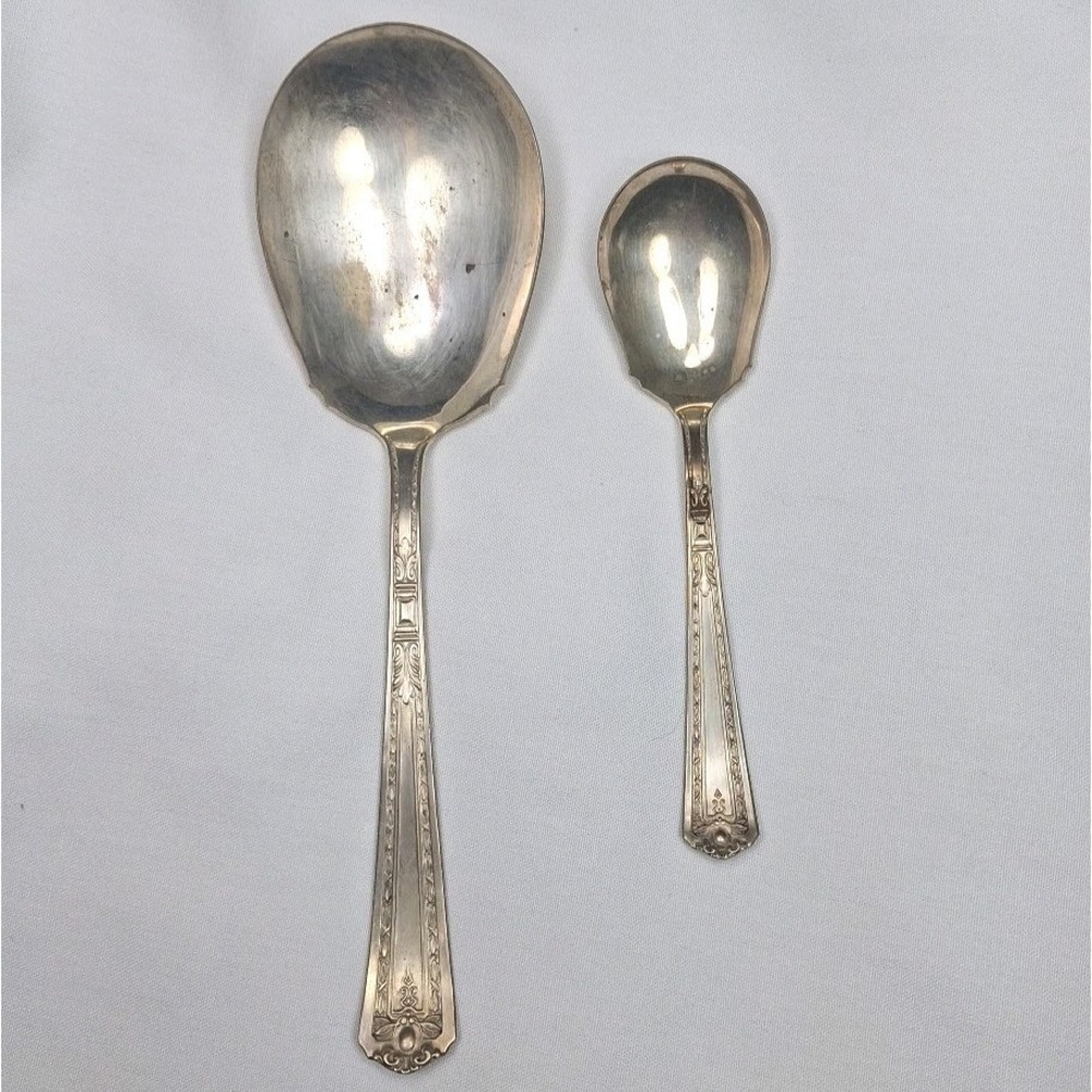 Antique Vtg 1930 Florence Pattern National Silver Co NSCO Serving & Sugar Spoons